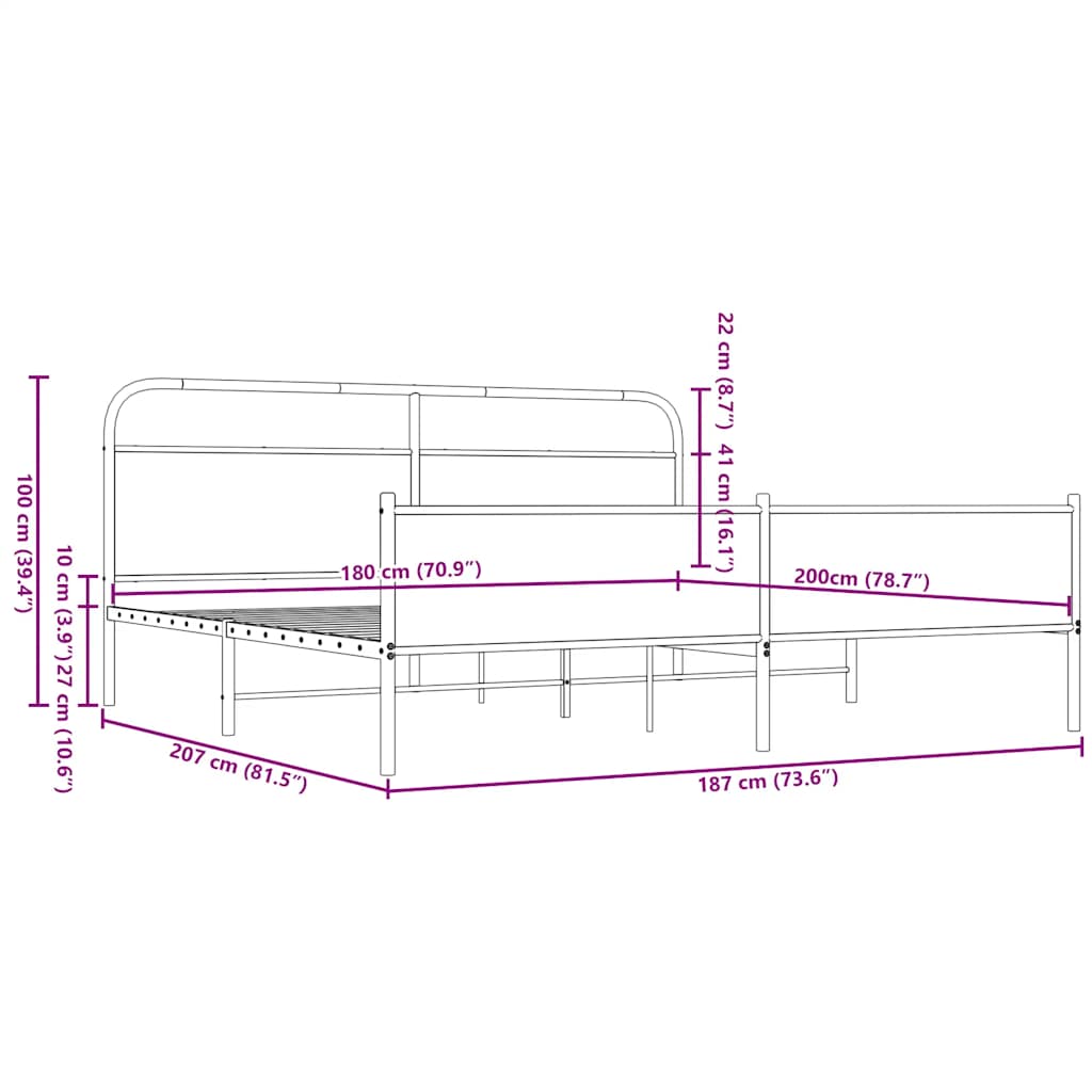 Metal Bed Frame without Mattress Brown Oak 180x200 cm Super King