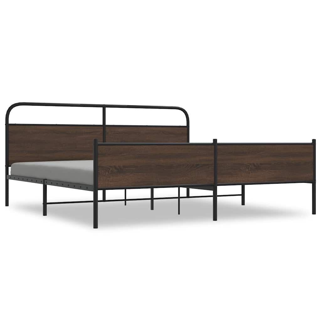 Metal Bed Frame without Mattress Brown Oak 193x203 cm