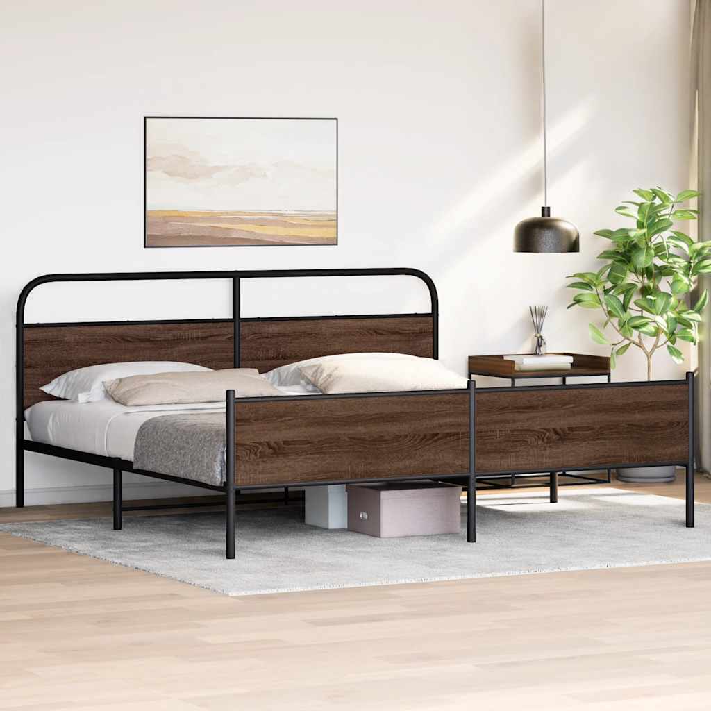 Metal Bed Frame without Mattress Brown Oak 193x203 cm