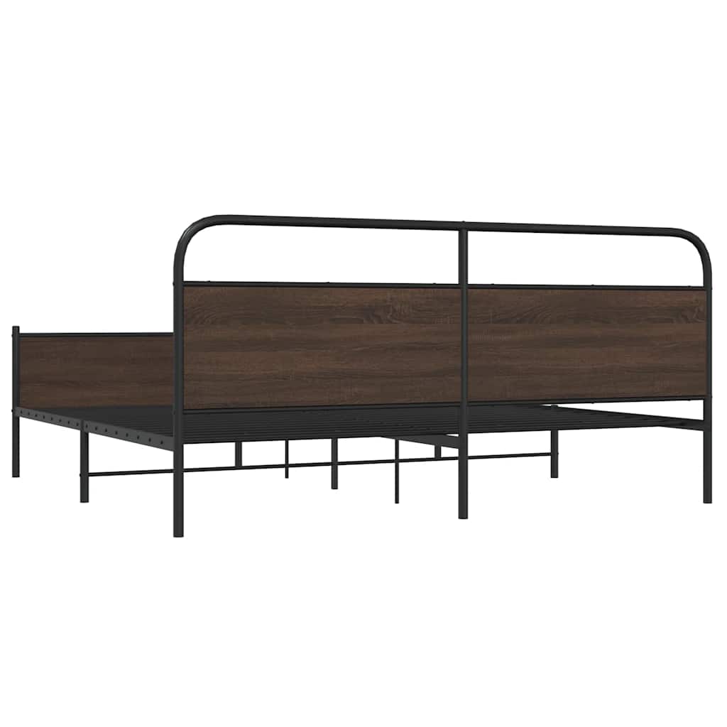 Metal Bed Frame without Mattress Brown Oak 193x203 cm