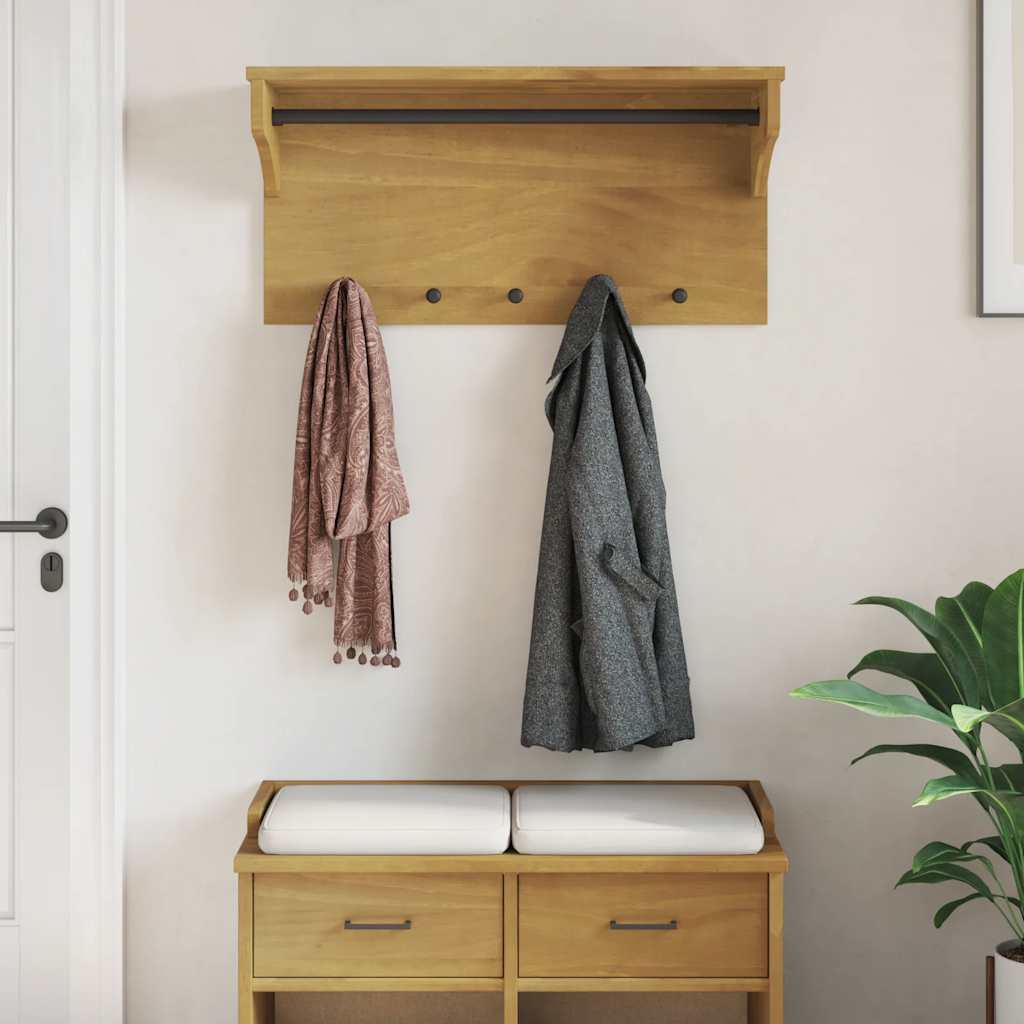 Wall-mounted Coat Rack SANDNES 87x30x42 cm Solid Wood Pine