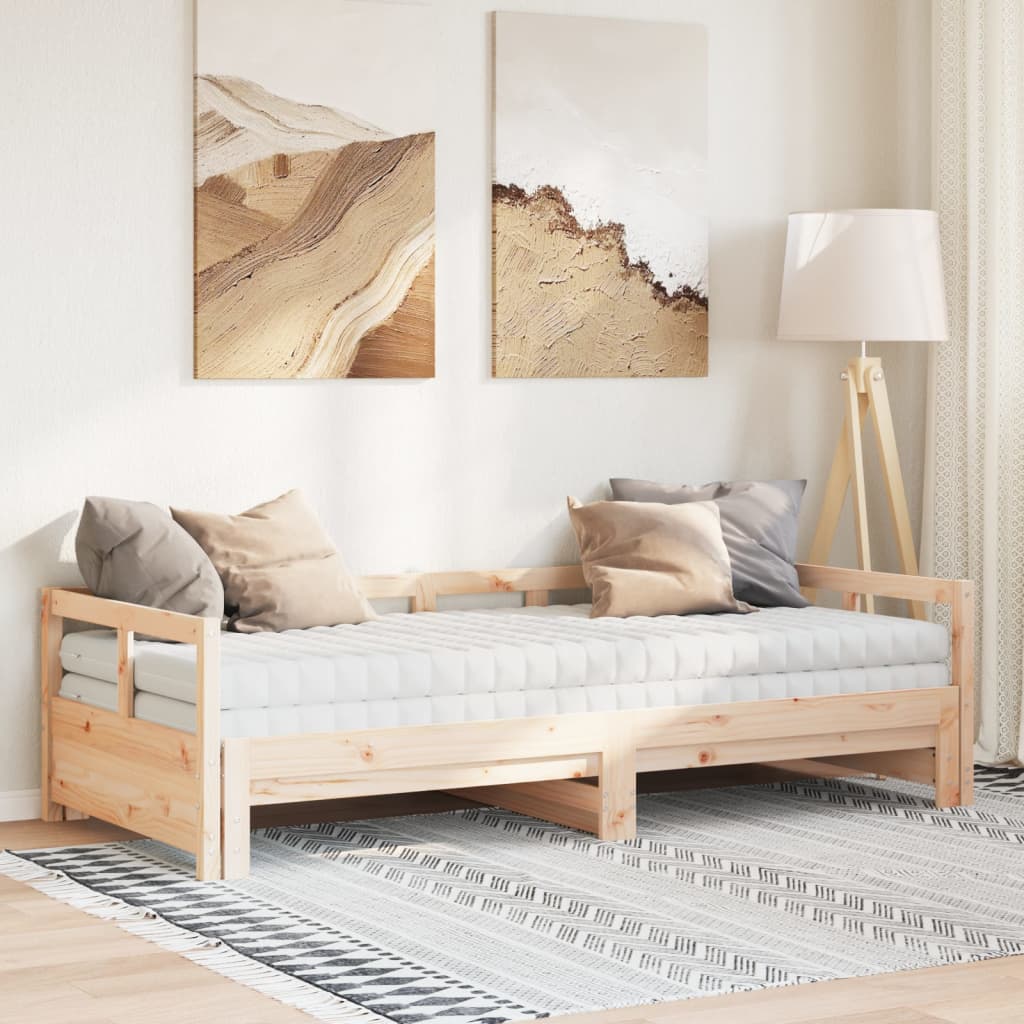 Daybed with Trundle and Mattresses 80x200 cm Solid Wood Pine