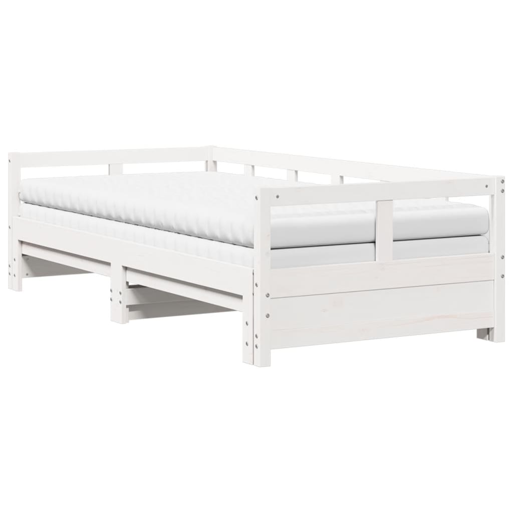 Daybed with Trundle and Mattresses White 80x200 cm Solid Wood Pine