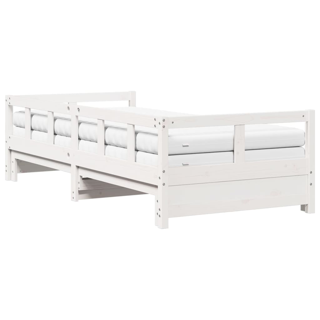 Daybed with Trundle and Mattresses White 80x200 cm Solid Wood Pine