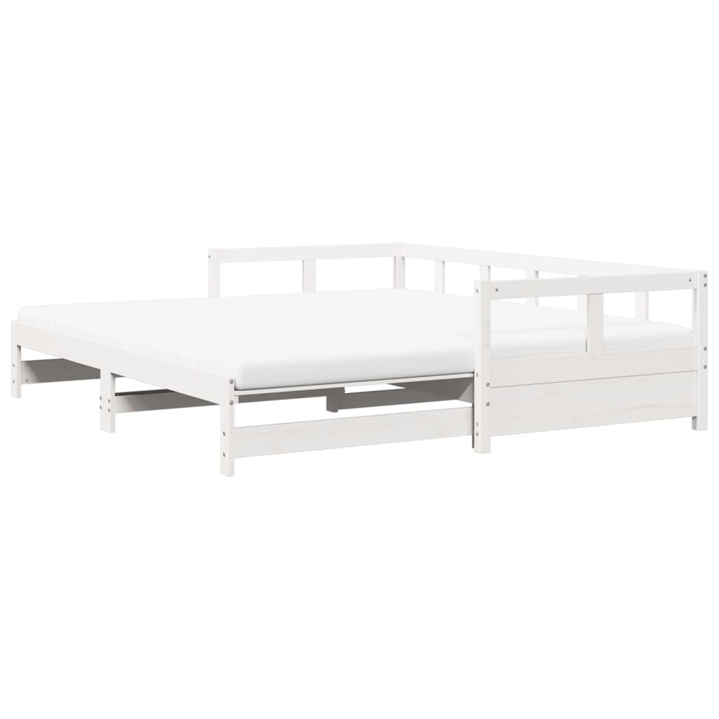 Daybed with Trundle and Mattresses White 80x200 cm Solid Wood Pine
