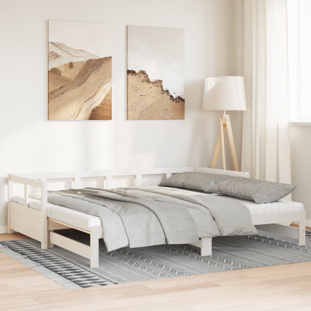 Daybed with Trundle and Mattresses White 80x200 cm Solid Wood Pine