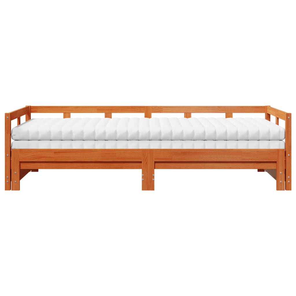 Daybed with Trundle and Mattresses Wax Brown 80x200 cm Solid Wood Pine