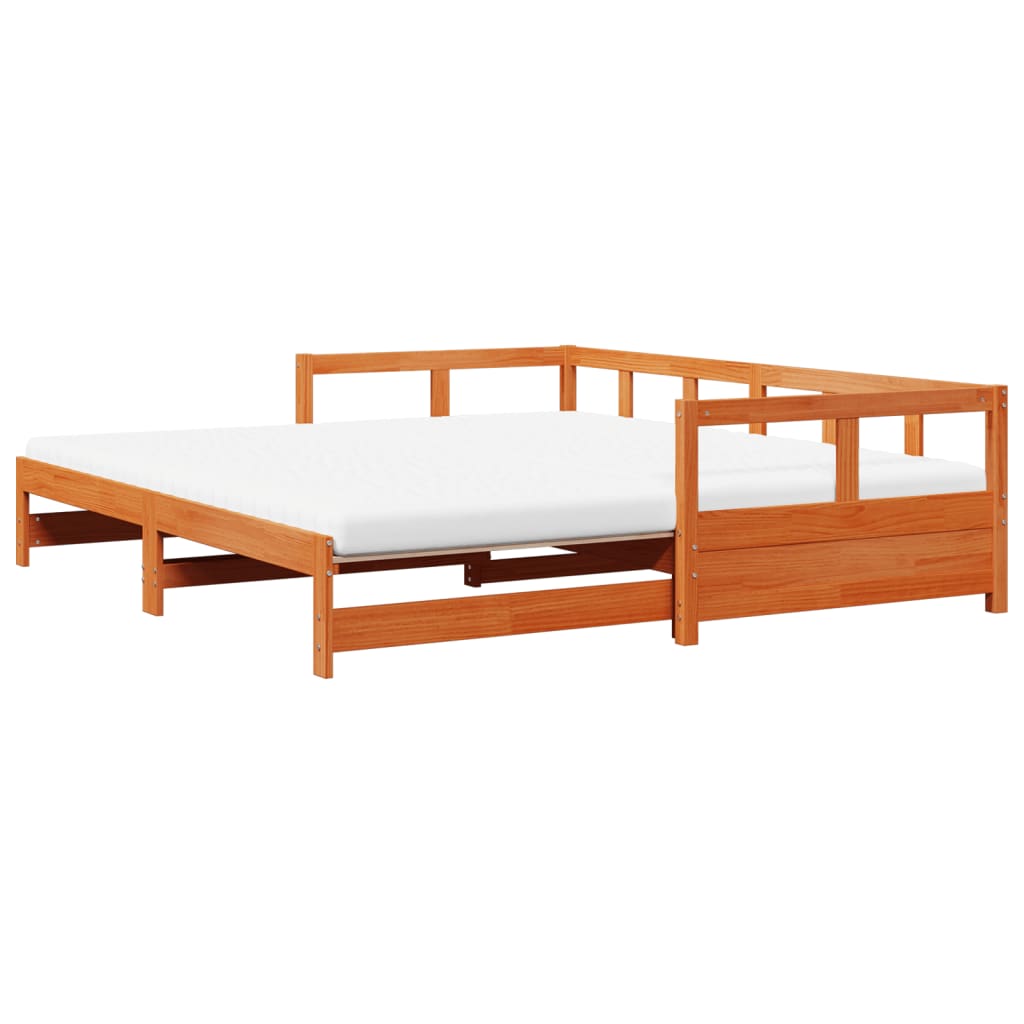 Daybed with Trundle and Mattresses Wax Brown 80x200 cm Solid Wood Pine