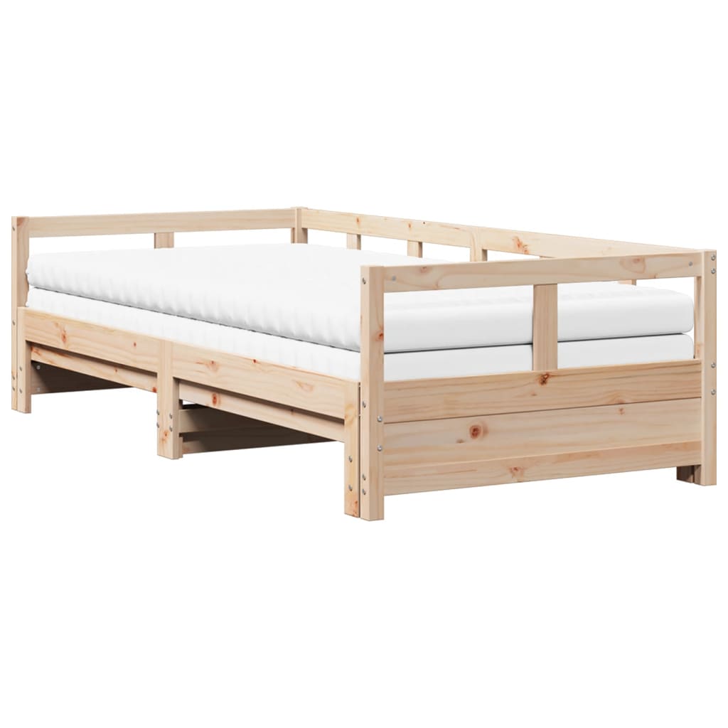 Daybed with Trundle and Mattresses 90x200 cm Solid Wood Pine
