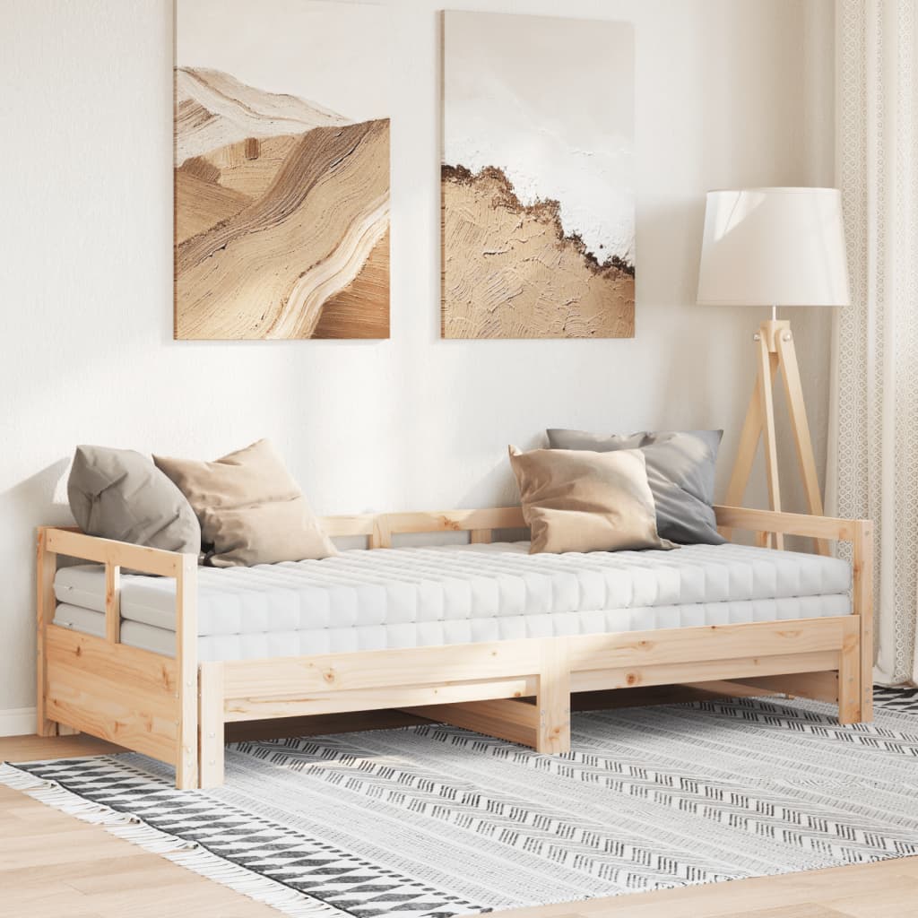 Daybed with Trundle and Mattresses 90x200 cm Solid Wood Pine