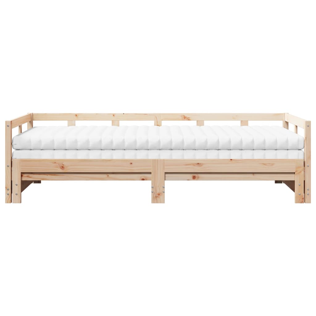 Daybed with Trundle and Mattresses 90x200 cm Solid Wood Pine