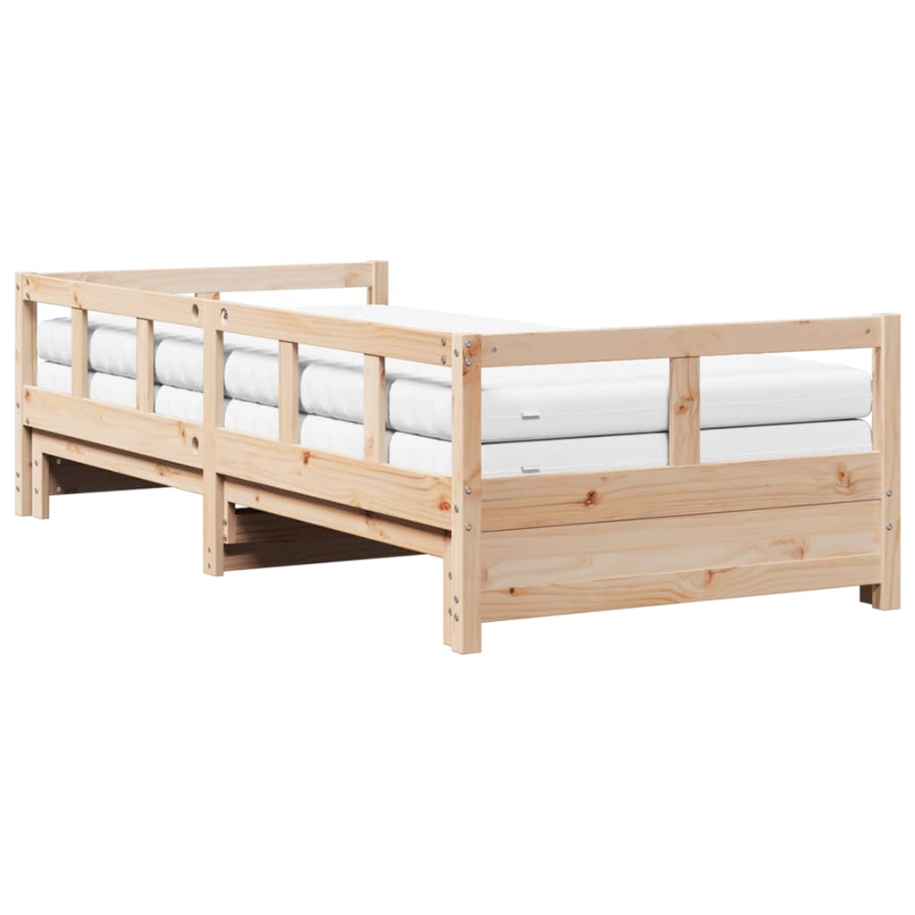 Daybed with Trundle and Mattresses 90x200 cm Solid Wood Pine