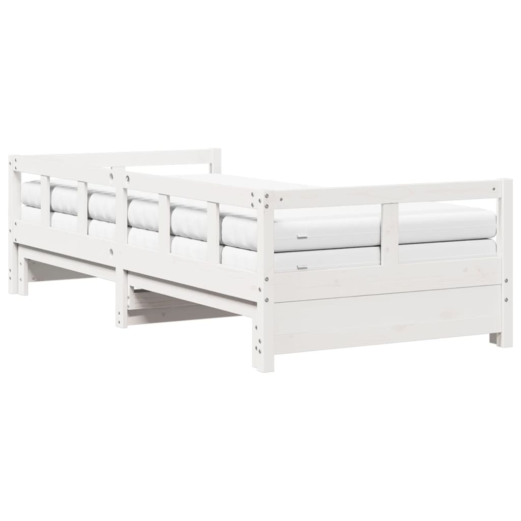 Daybed with Trundle and Mattresses White 90x200 cm Solid Wood Pine
