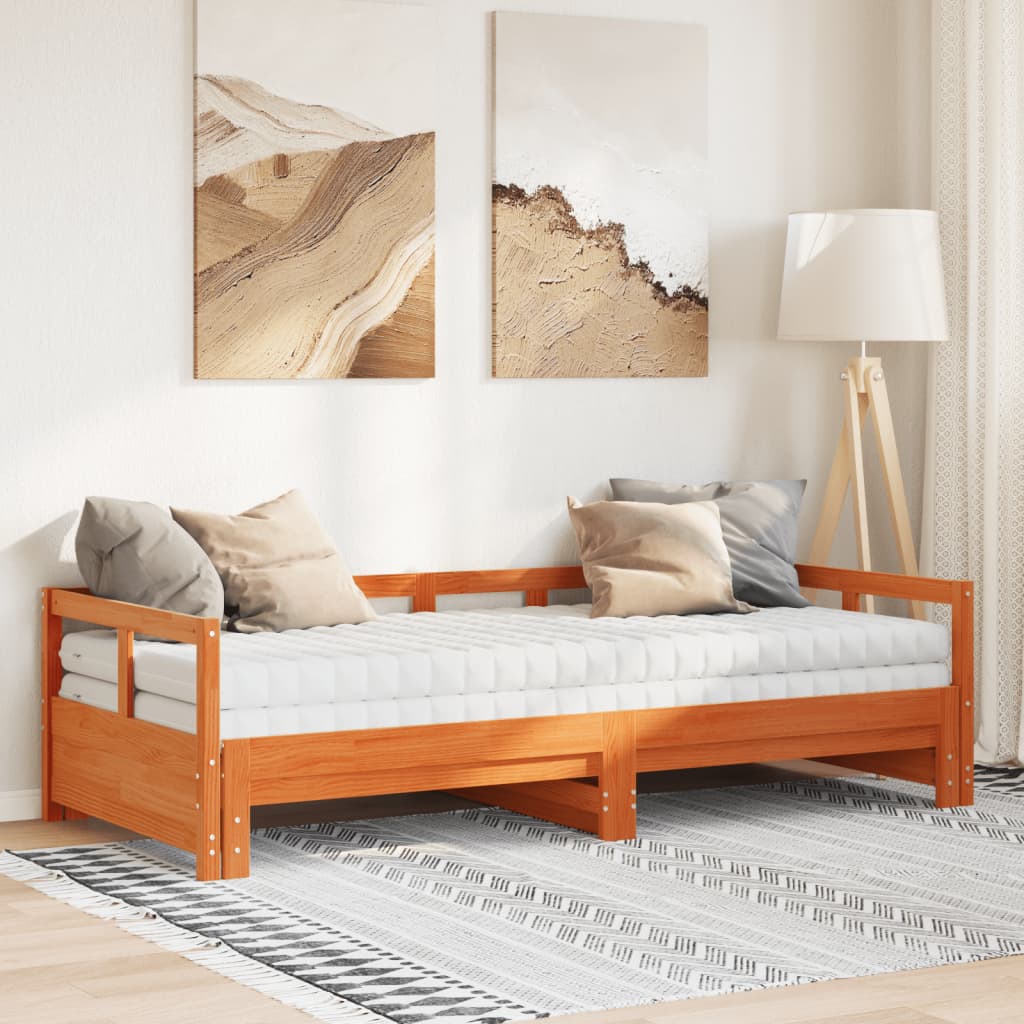 Daybed with Trundle and Mattresses Wax Brown 90x200 cm Solid Wood Pine