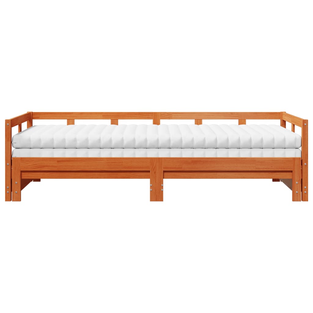 Daybed with Trundle and Mattresses Wax Brown 90x200 cm Solid Wood Pine
