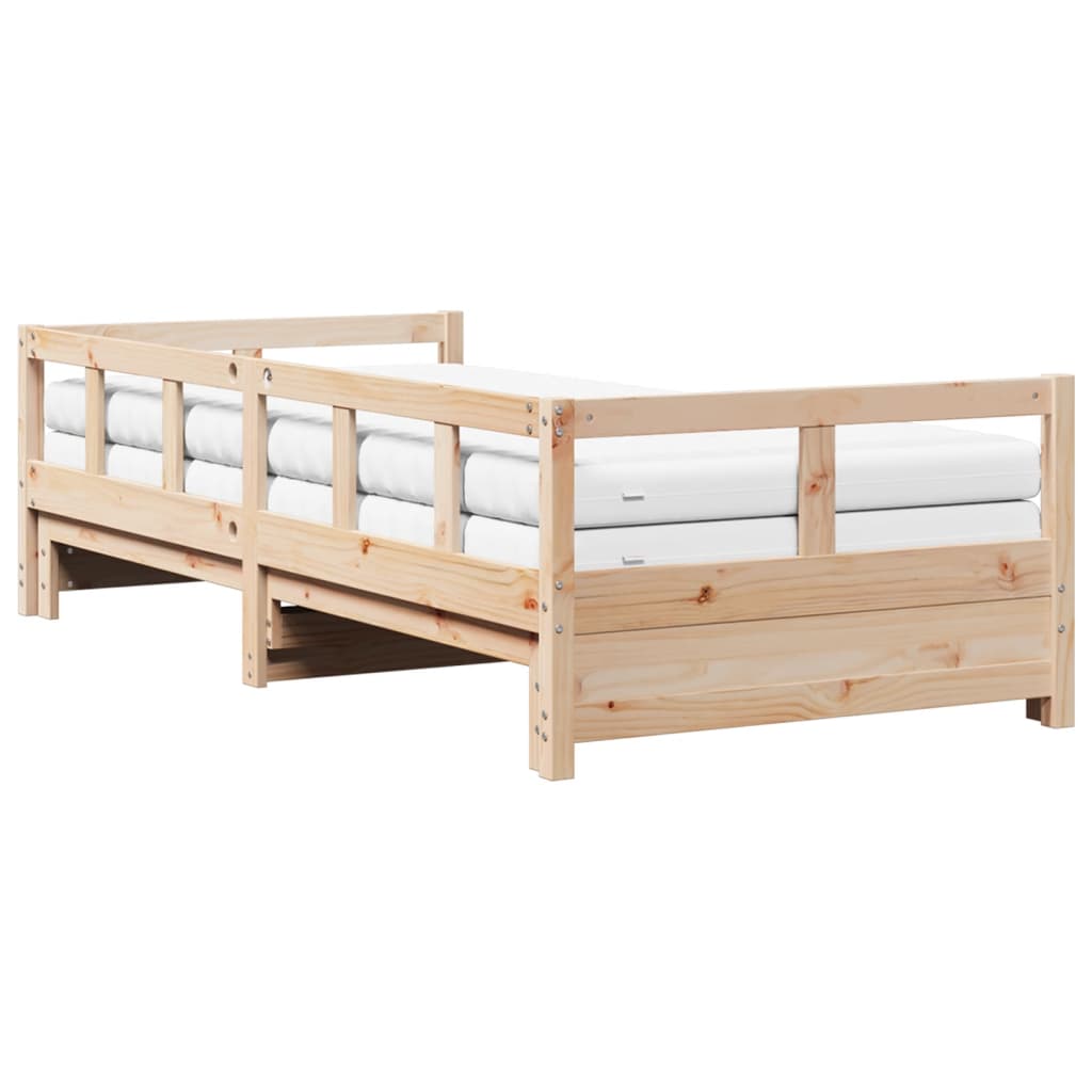 Daybed with Trundle and Mattresses 90x190 cm Solid Wood Pine