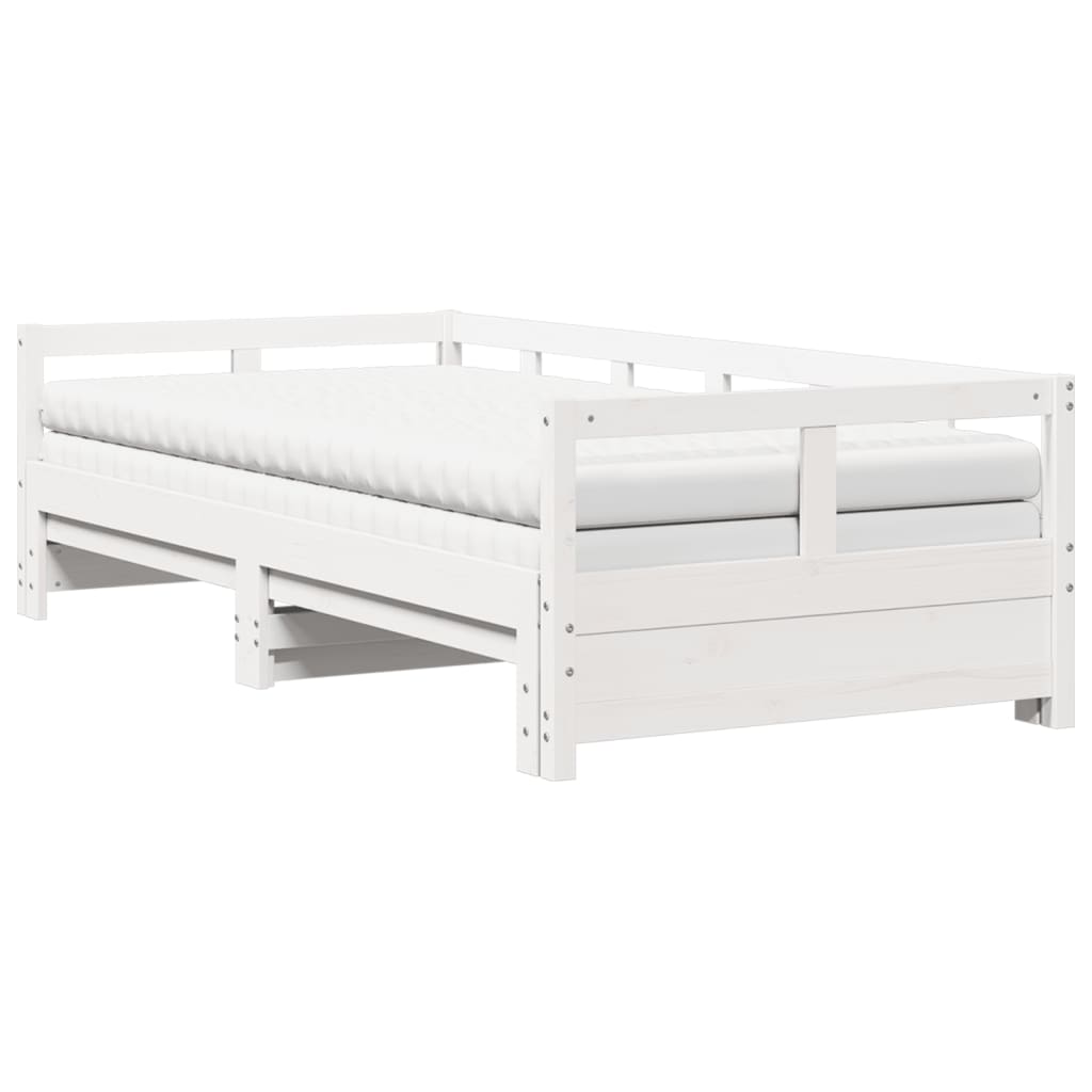 Daybed with Trundle and Mattresses White 90x190 cm Solid Wood Pine