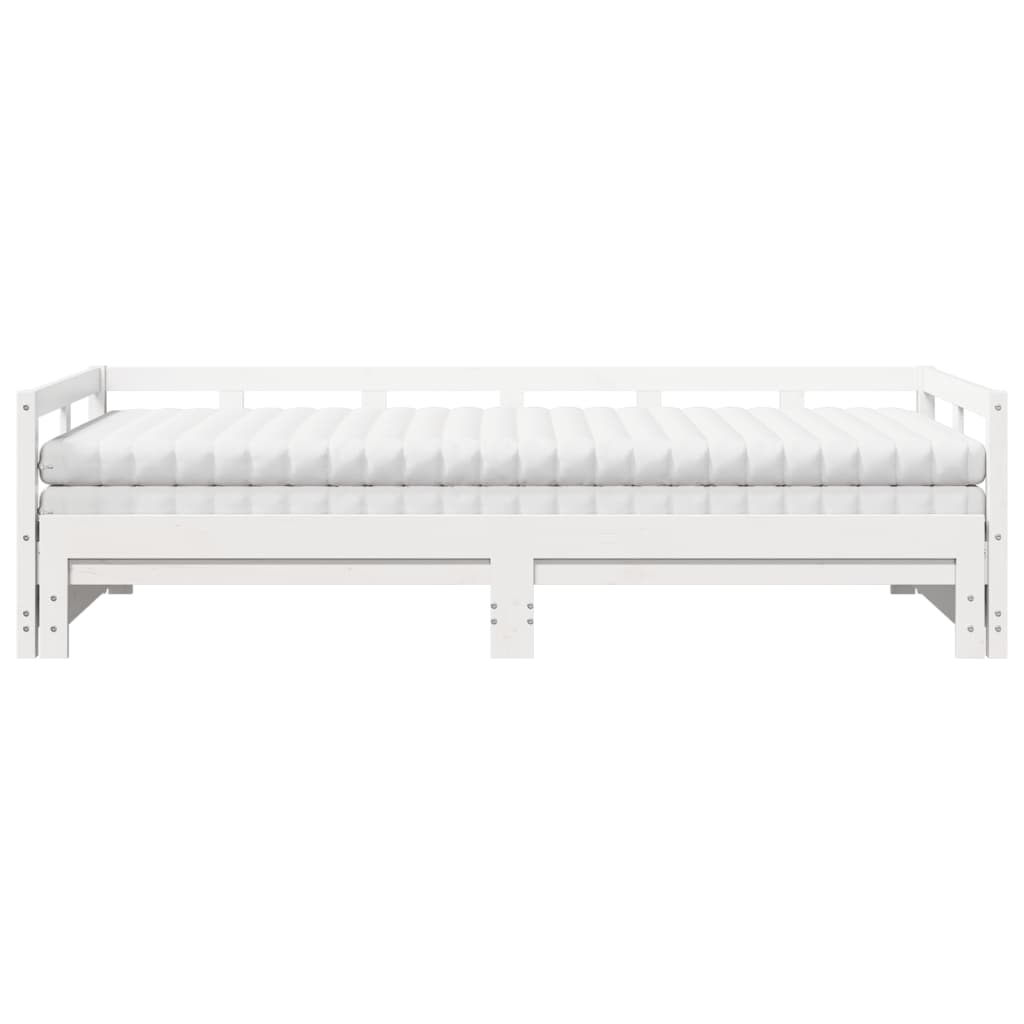 Daybed with Trundle and Mattresses White 90x190 cm Solid Wood Pine