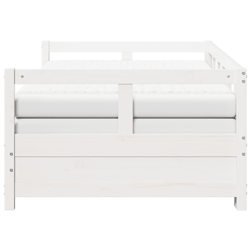 Daybed with Trundle and Mattresses White 90x190 cm Solid Wood Pine