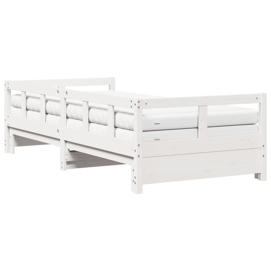 Daybed with Trundle and Mattresses White 90x190 cm Solid Wood Pine