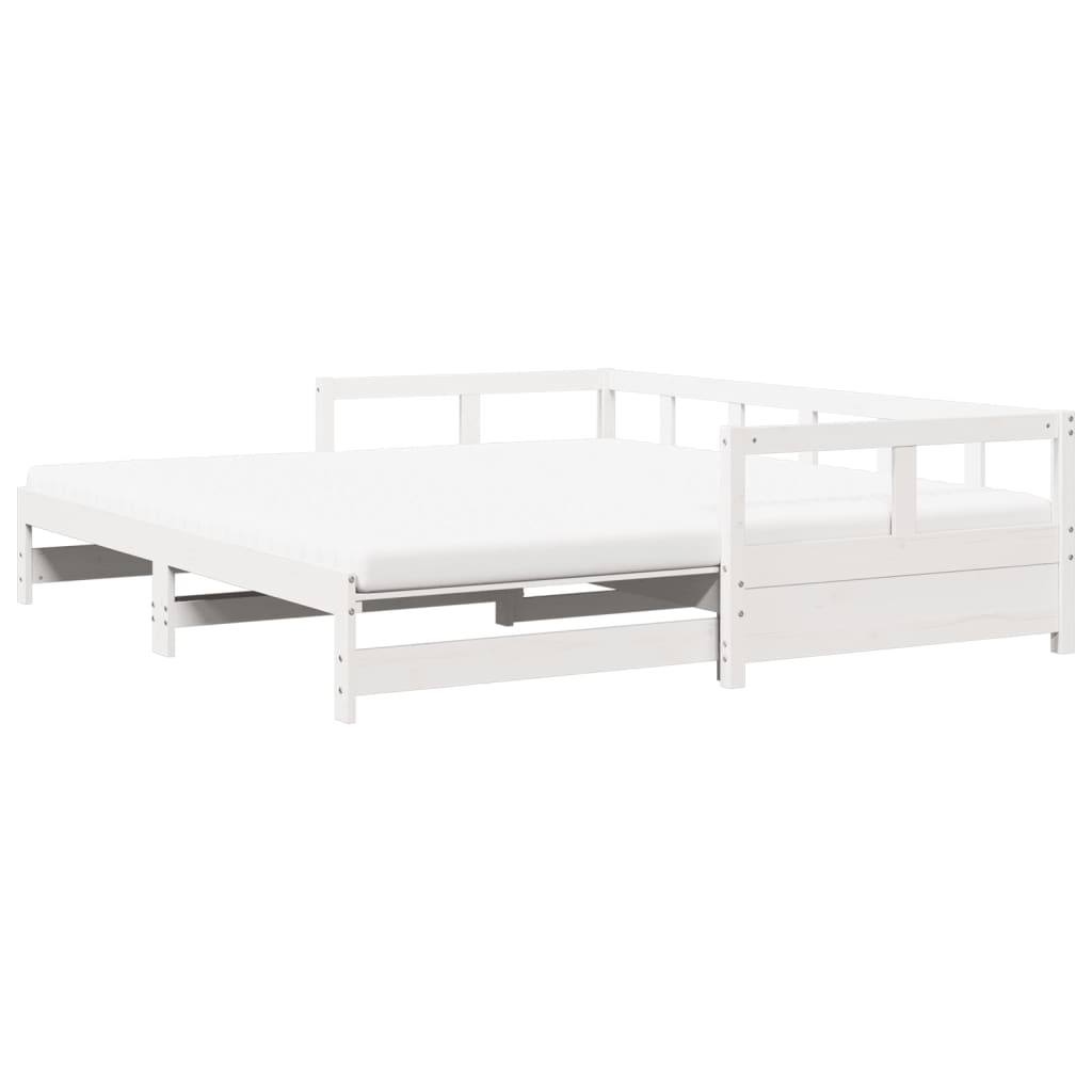Daybed with Trundle and Mattresses White 90x190 cm Solid Wood Pine