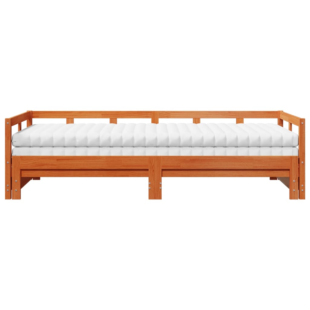 Daybed with Trundle and Mattresses Wax Brown 90x190 cm Solid Wood Pine