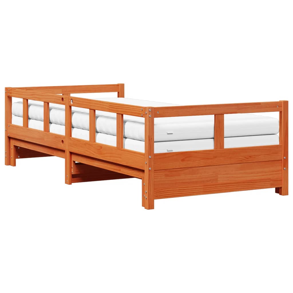 Daybed with Trundle and Mattresses Wax Brown 90x190 cm Solid Wood Pine