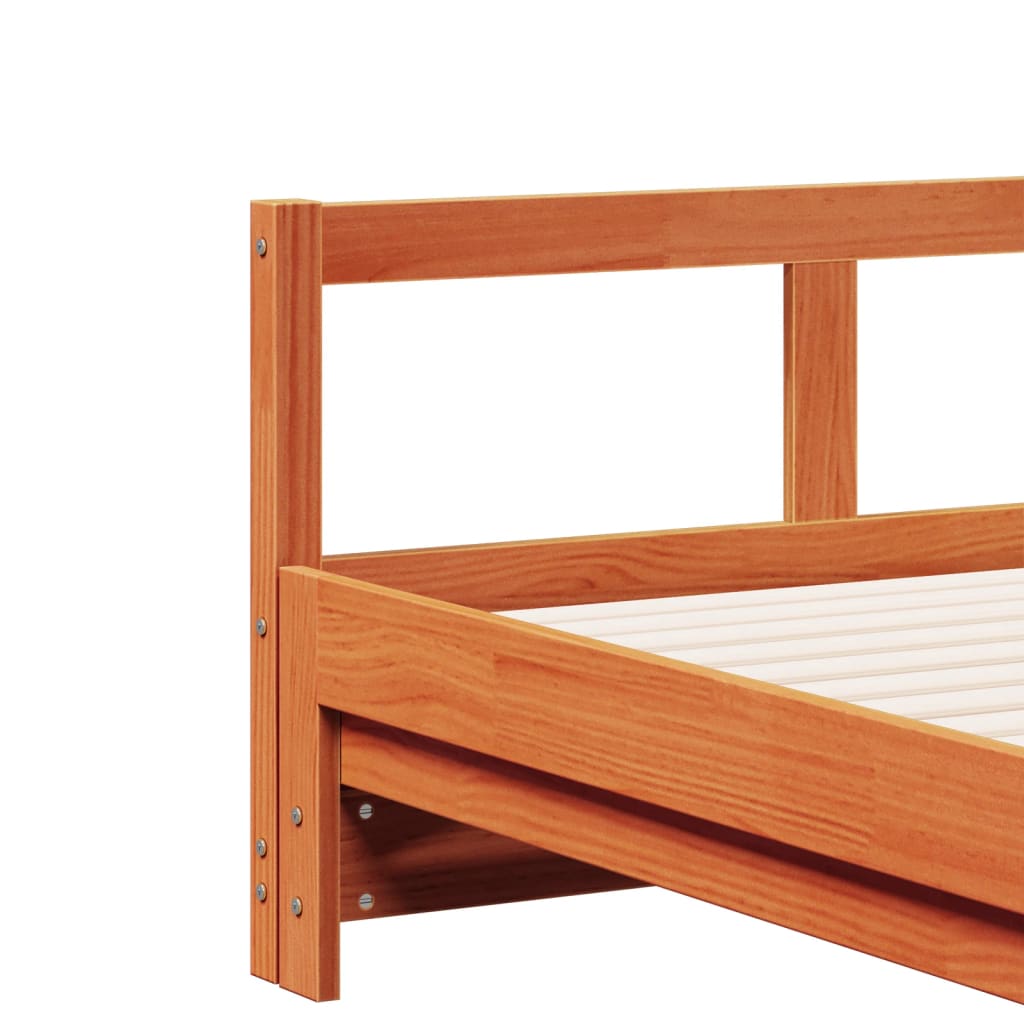 Daybed with Trundle and Mattresses Wax Brown 90x190 cm Solid Wood Pine