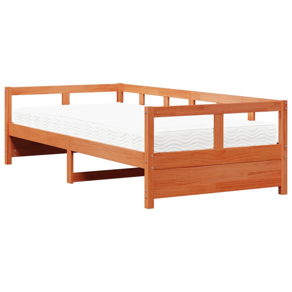 Daybed with Mattress Wax Brown 80x200 cm Solid Wood Pine
