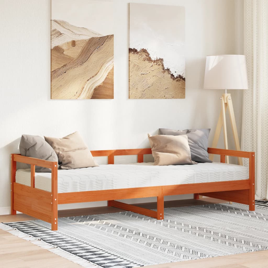 Daybed with Mattress Wax Brown 80x200 cm Solid Wood Pine