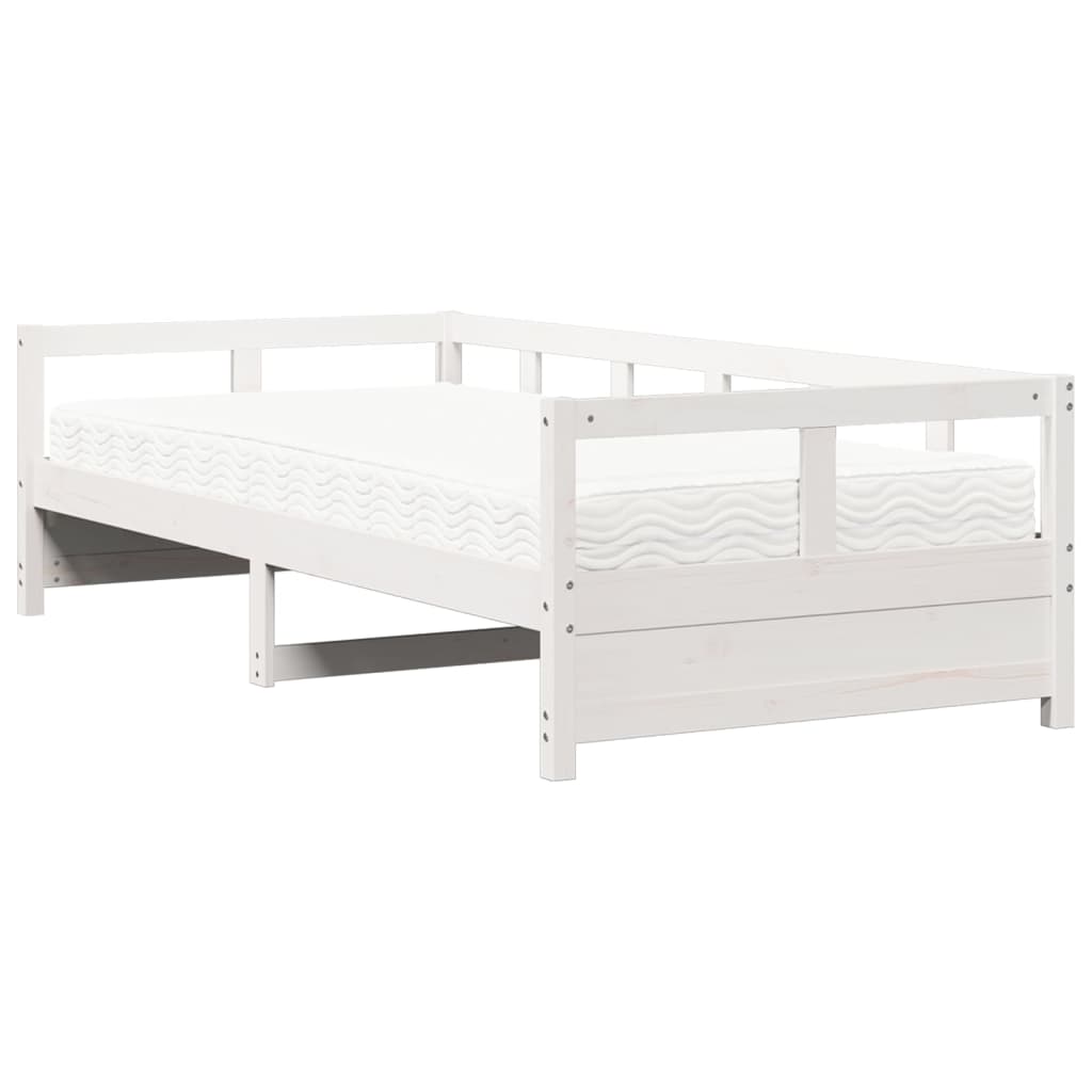 Daybed with Mattress White 90x200 cm Solid Wood Pine