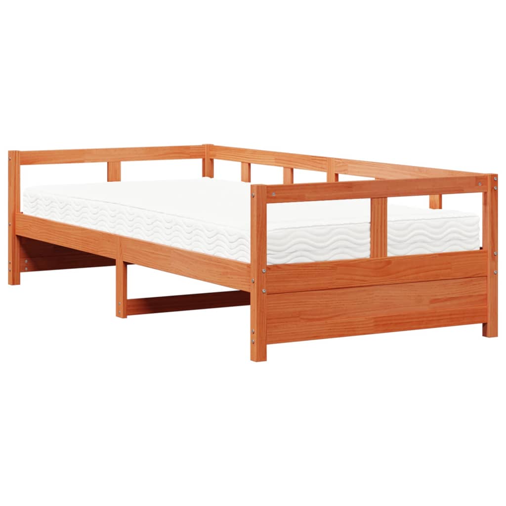 Daybed with Mattress Wax Brown 90x200 cm Solid Wood Pine