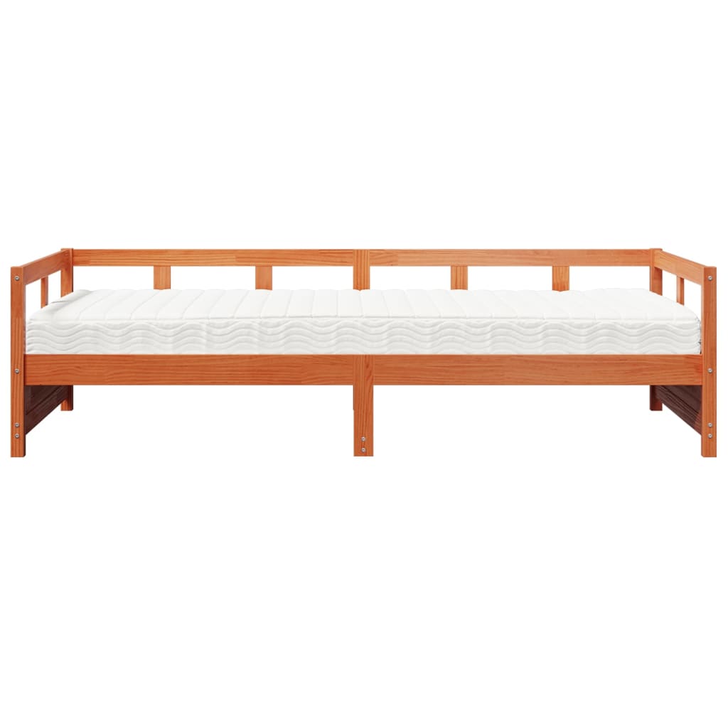 Daybed with Mattress Wax Brown 90x200 cm Solid Wood Pine