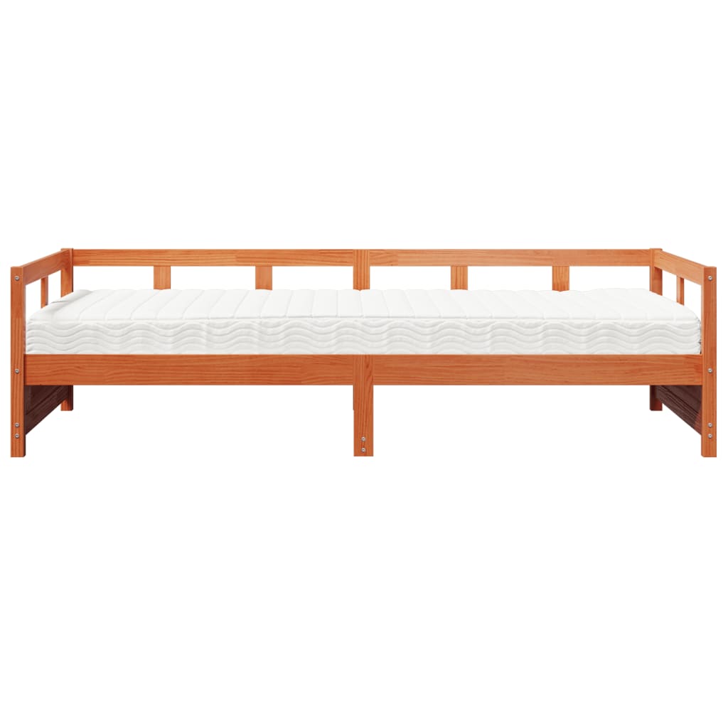 Daybed with Mattress Wax Brown 90x190 cm Solid Wood Pine