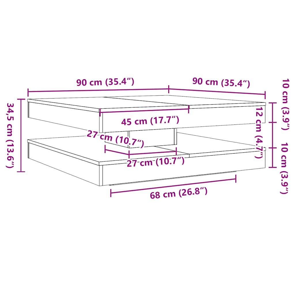 Coffee Table 360-Degree Rotatable Smoked Oak 90x90x34.5 cm
