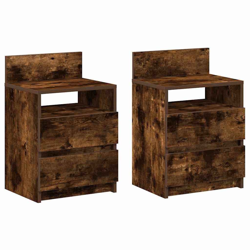 Bedside Cabinets 2 pcs with 2 Drawers Smoked Oak 40x33x60 cm