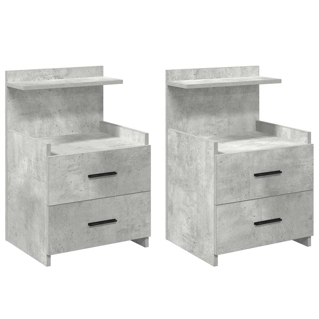 Bedside Cabinets 2 pcs with 2 Drawers Concrete Grey 40x36.5x62 cm