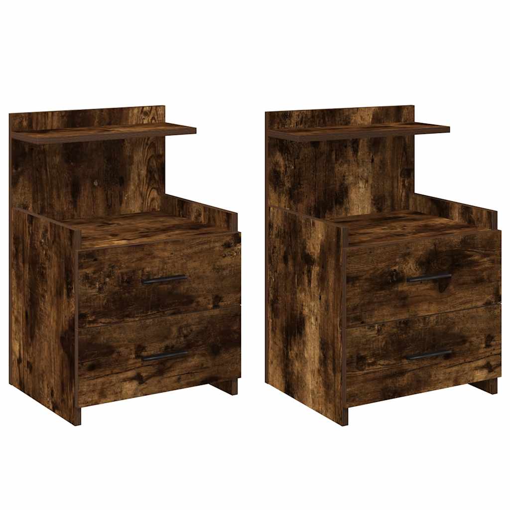 Bedside Cabinets 2 pcs with 2 Drawers Smoked Oak 40x36.5x62 cm