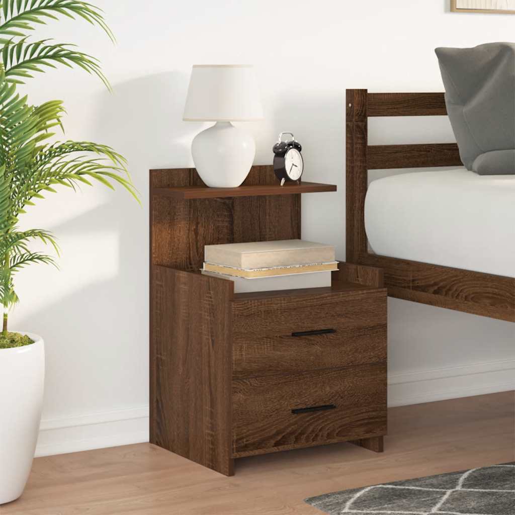 Bedside Cabinet with 2 Drawers Brown Oak 40x36.5x62 cm