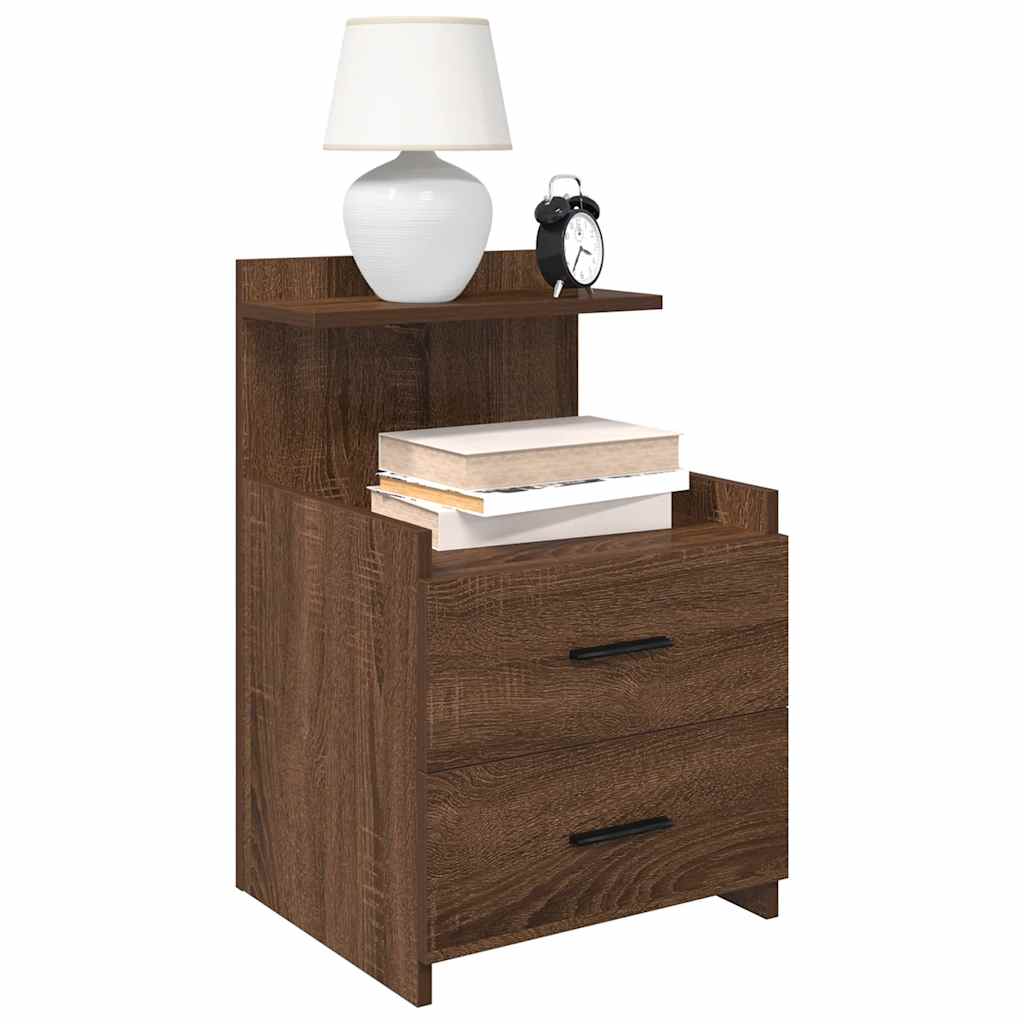 Bedside Cabinet with 2 Drawers Brown Oak 40x36.5x62 cm