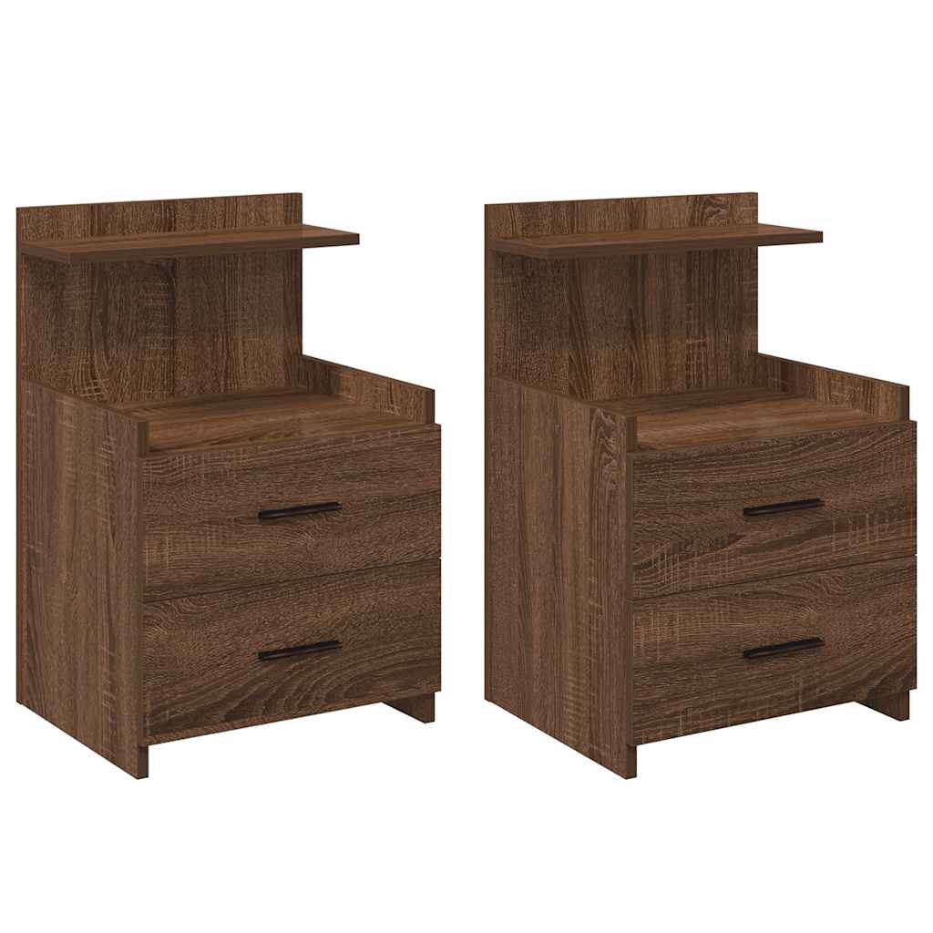 Bedside Cabinets 2 pcs with 2 Drawers Brown Oak 40x36.5x62 cm