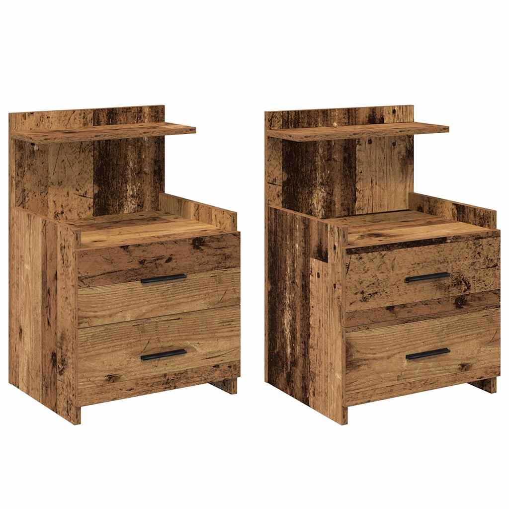 Bedside Cabinets 2 pcs with 2 Drawers Old Wood 40x36.5x62 cm