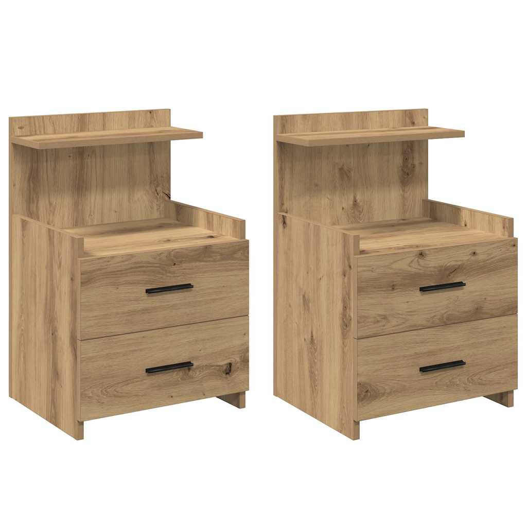 Bedside Cabinets 2 pcs with 2 Drawers Artisan Oak 40x36.5x62 cm