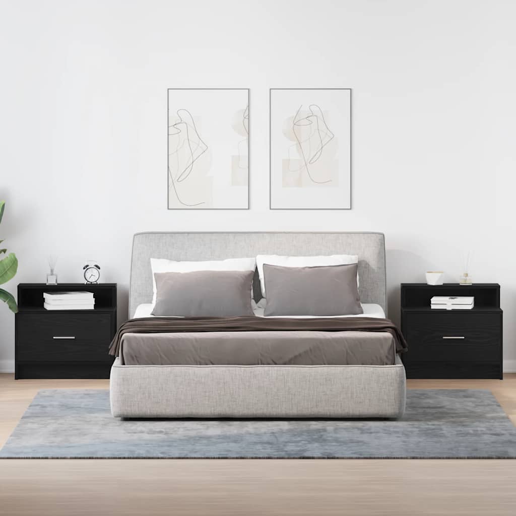 Bedside Cabinets with Drawer 2 pcs Black Oak 51x31x47 cm