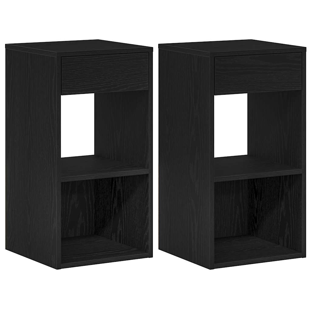 Bedside Cabinets with Drawer 2 pcs Black Oak 35x34x66.5 cm