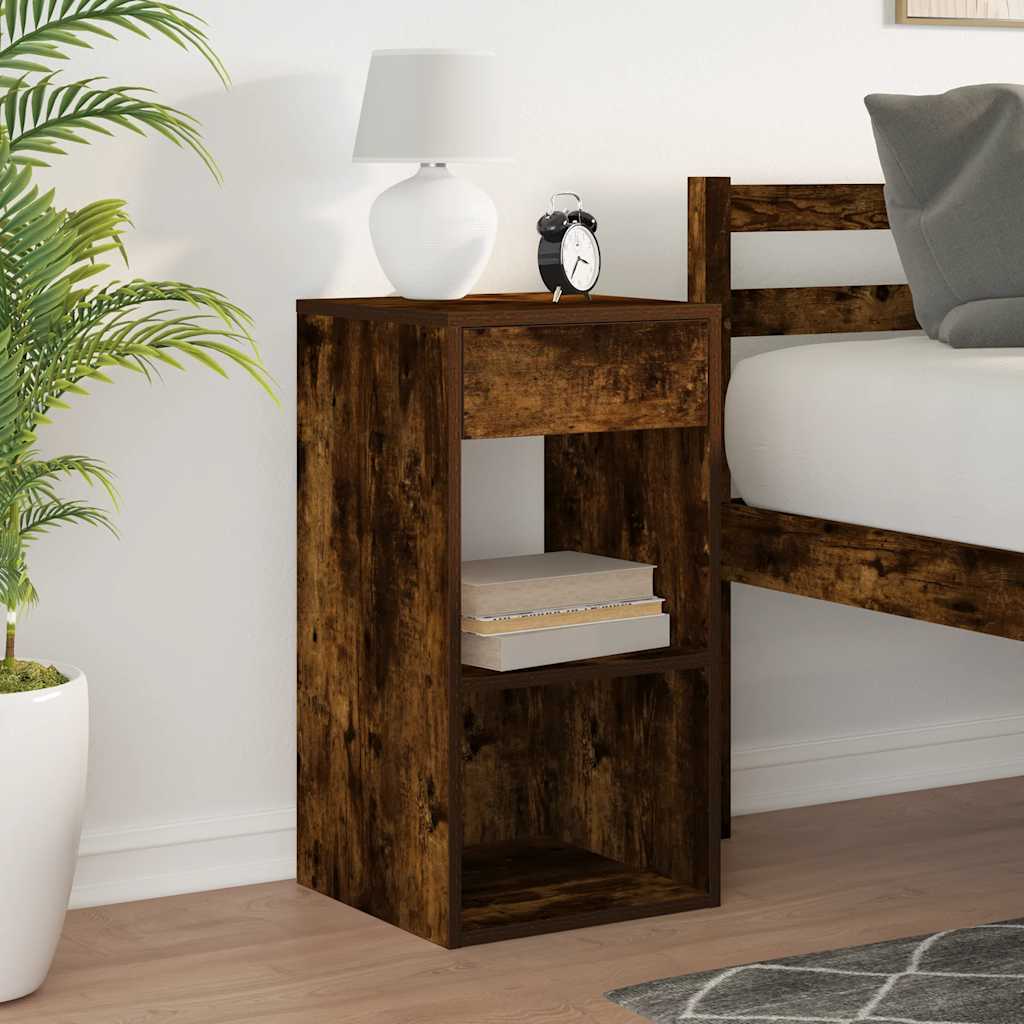 Bedside Cabinet with Drawer Smoked Oak 35x34x66.5 cm