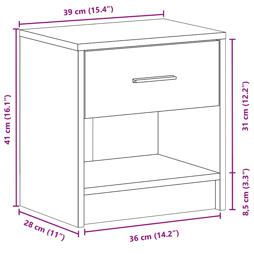Bedside Cabinet with Drawer White 39x28x41 cm