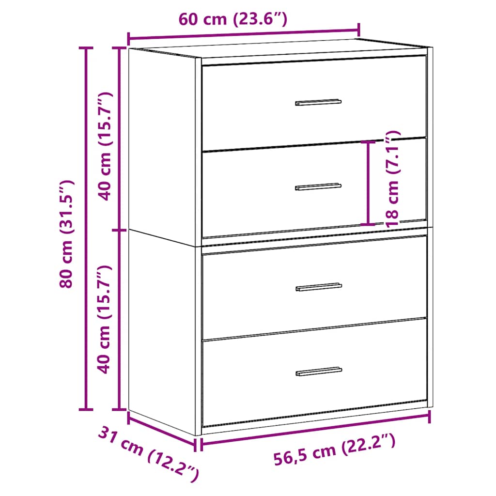 Cabinets with 2 Drawers 2 pcs White 60x31x40 cm Engineered Wood