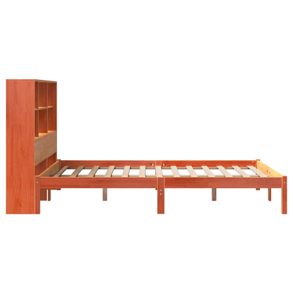 Bookcase Bed without Mattress Wax Brown 135x190 cm Double Solid Wood Pine