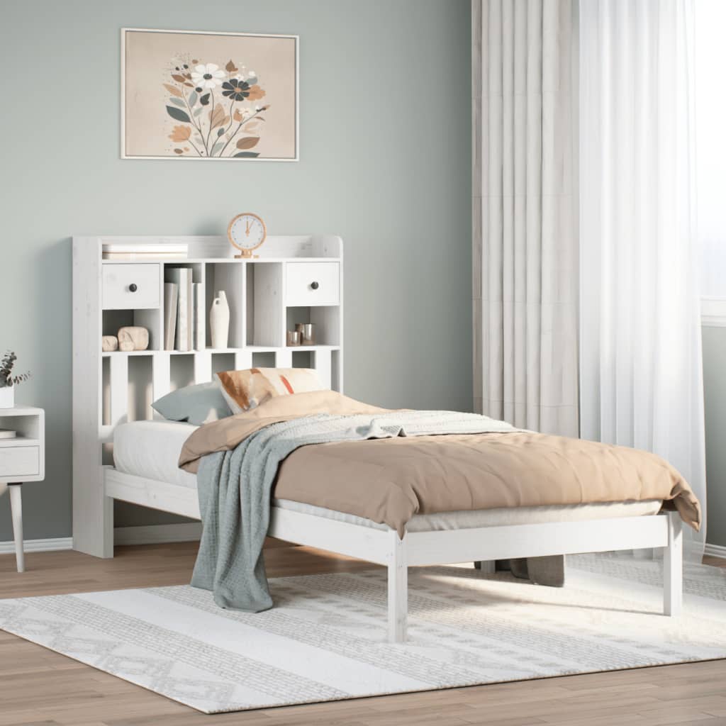Bookcase Bed without Mattress White 90x190 cm Single Solid Wood Pine